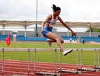Nisha Desai (Trafford AC) winner of the senior womens 400 metres hurdles, Northern Championships, Sport City, Manchester